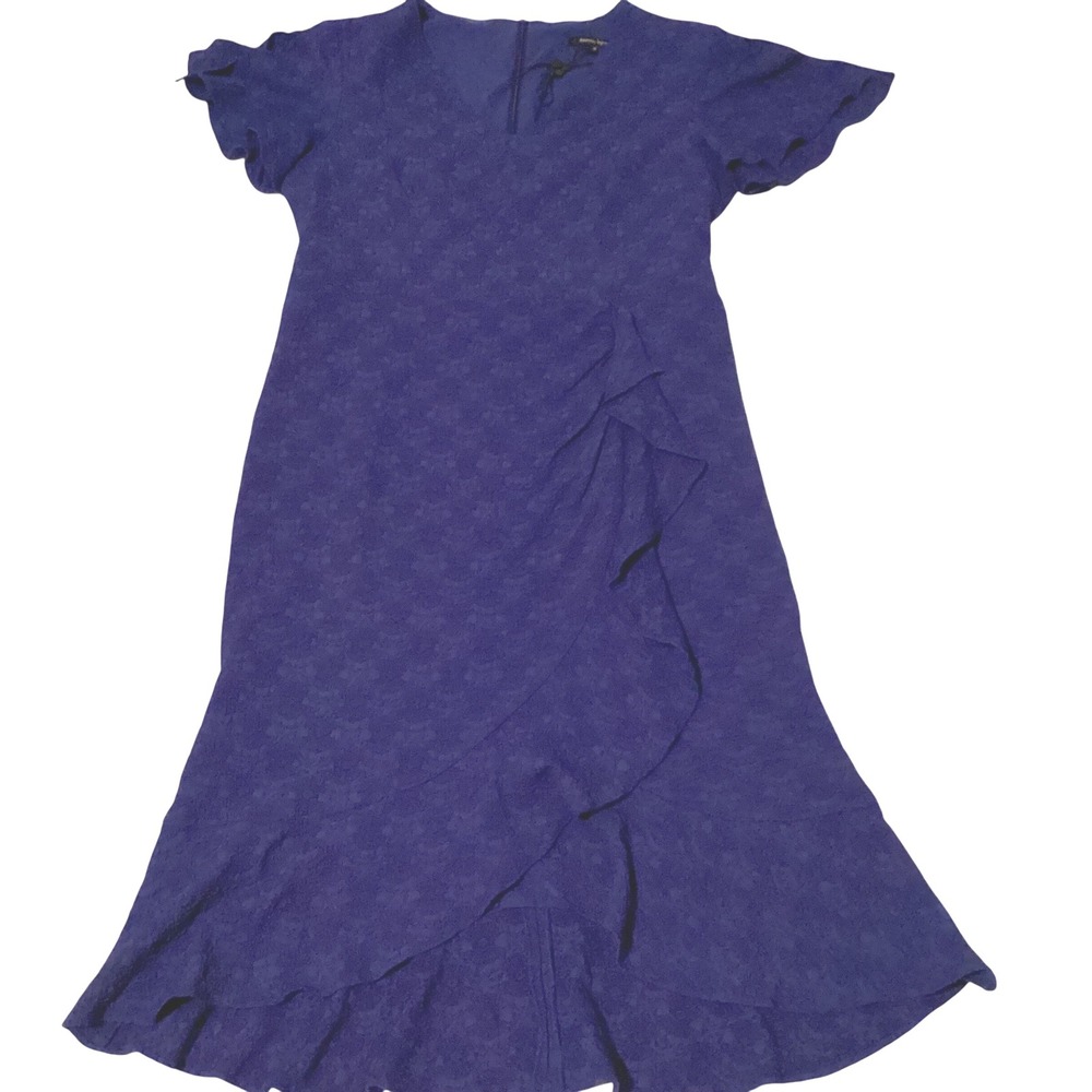 Nanette Lepore Blue Textured Ruffle Hem Dress‎ Women's Size 10 Short Sleeve Midi